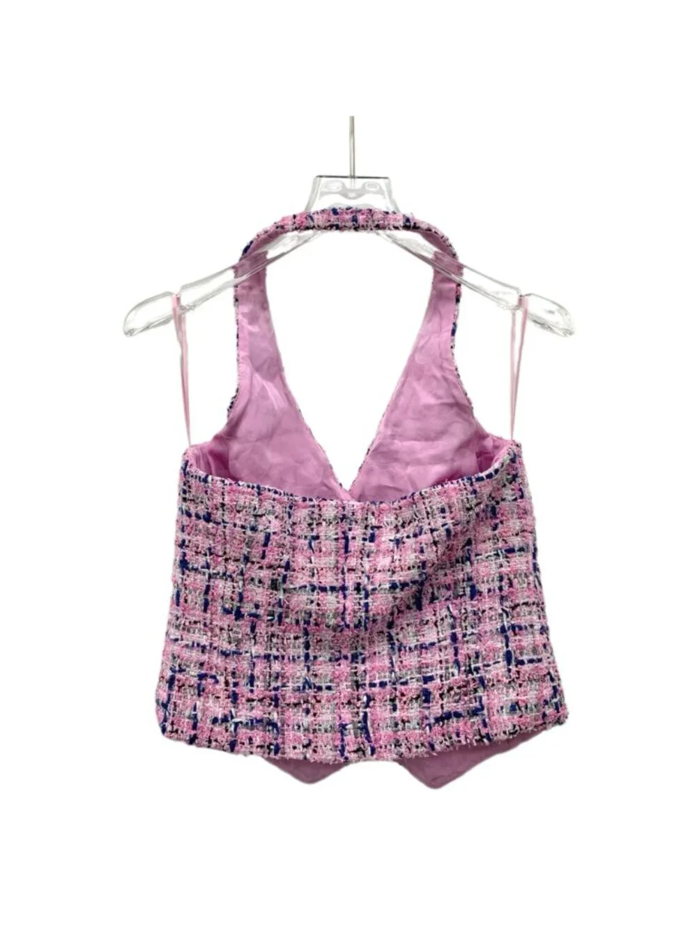 Chanel 2023 Pink Cotton Tweed Halter Top